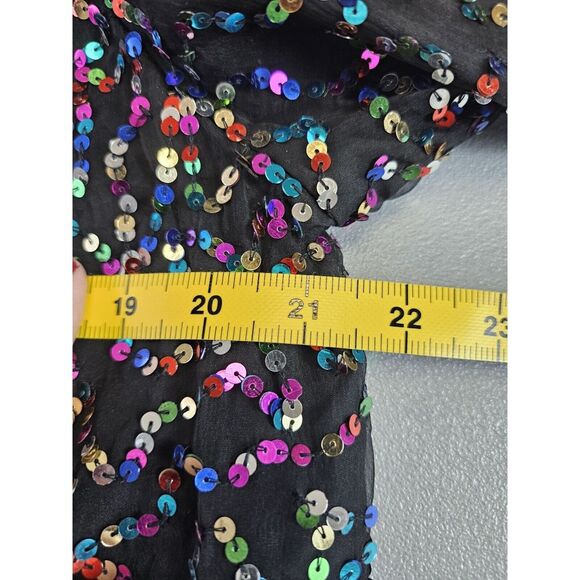 VTG Pappell Boutique XL Silk Black Jacket Multicolor‎ Sequins Holiday Party NYE - Picture 8 of 9
